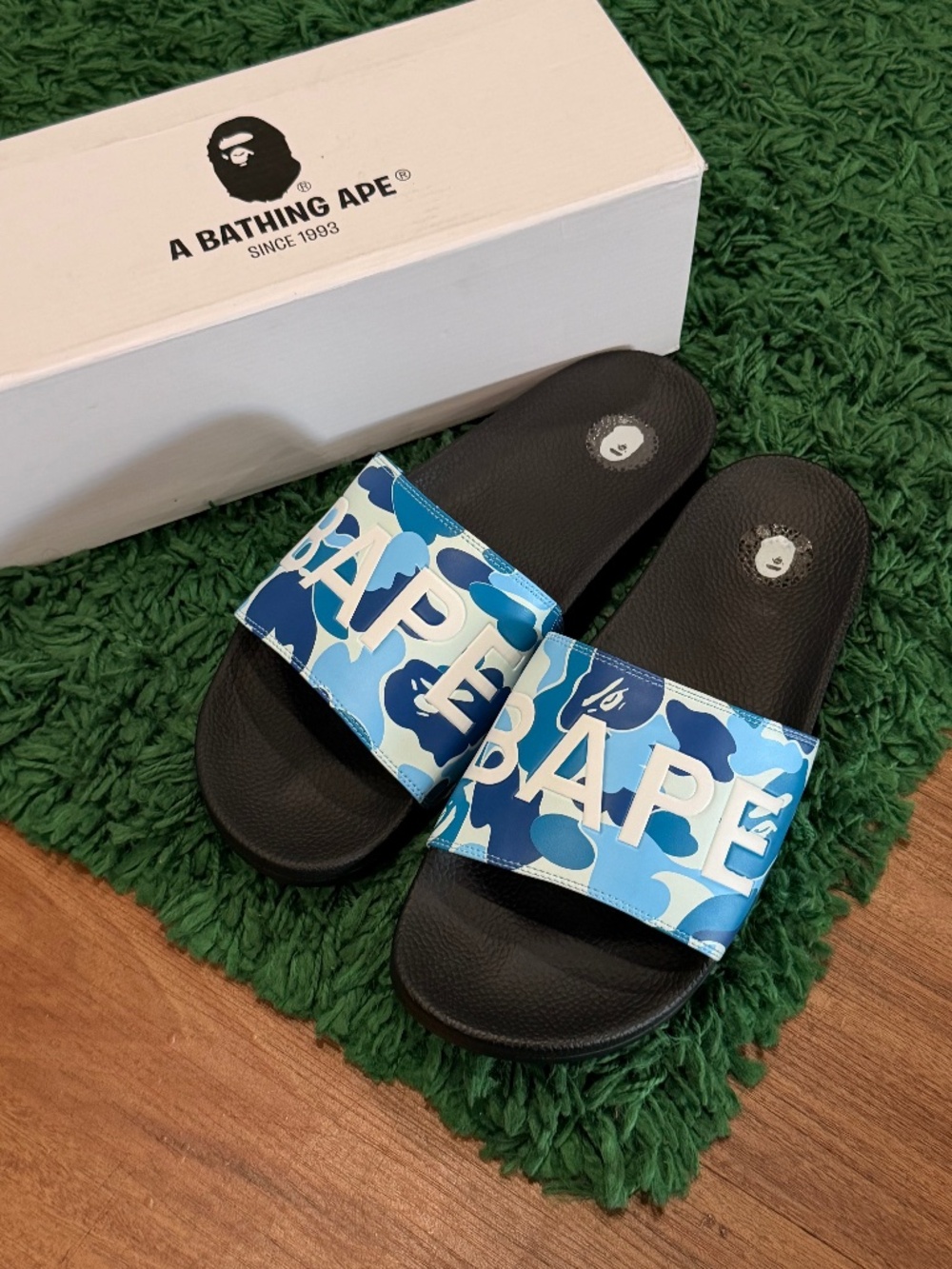 BAPE - Blue ABC Camo Logo Slides - Size 11M - Brand New